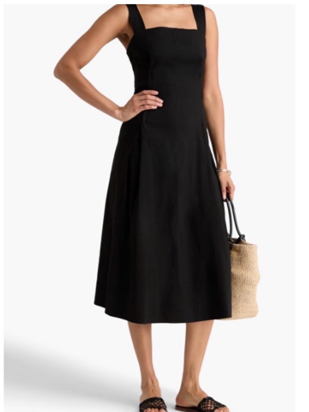 Vince Black Square-Neck Midi Dress with Wide Straps